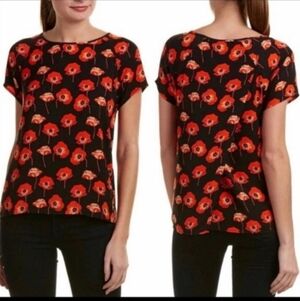 Cabi women's Flanders red and black poppy print short-sleeve blouse size small